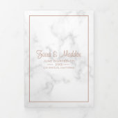 Moderne Marmeren Roze Gouden Script Bruiloft Drieluik Uitnodiging (Cover)