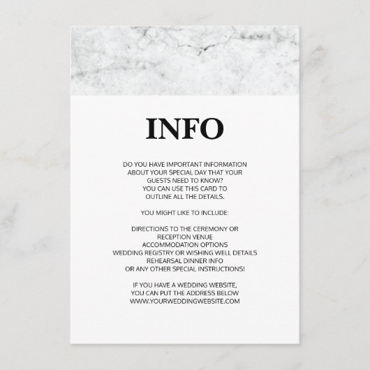 Moderne marmeren trouwdetails / informatiekaart informatiekaartje (Voorkant)