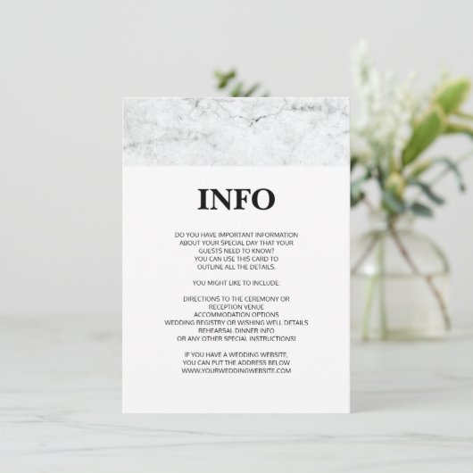 Moderne marmeren trouwdetails / informatiekaart informatiekaartje (Staand voorkant)