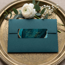 Moderne Marmeren Turquoise Groene Trouw Etiket