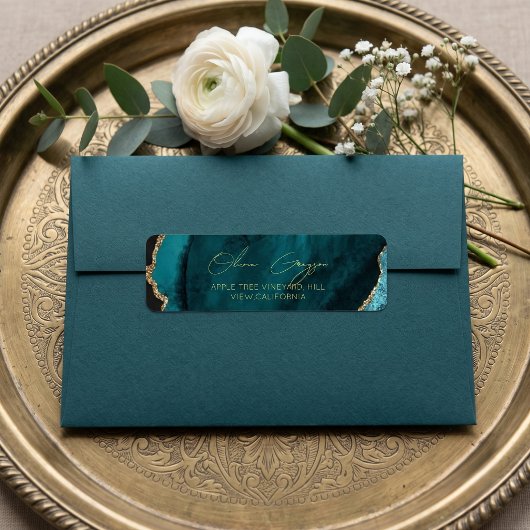 Moderne Marmeren Turquoise Groene Trouw Etiket