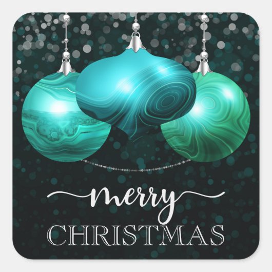 Moderne Marmeren Turquoise Kerstbal Vierkante Sticker (Voorkant)