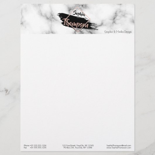 Moderne Marmeren Verf Stroke Naam - Letterhead Gepersonaliseerd Briefhoofd (Voorkant)