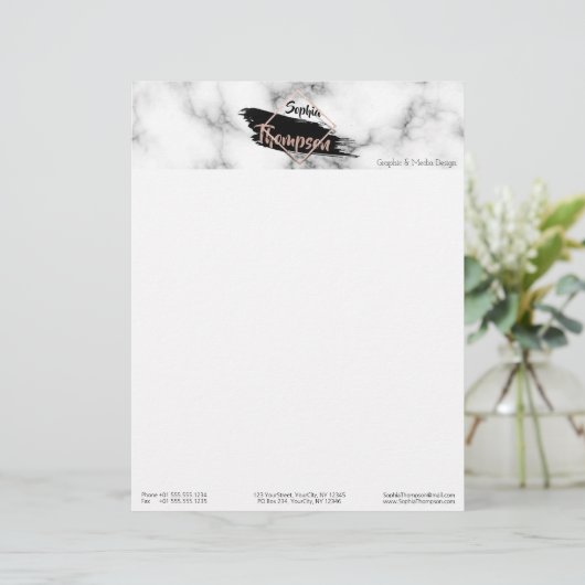 Moderne Marmeren Verf Stroke Naam - Letterhead Gepersonaliseerd Briefhoofd (Staand voorkant)