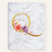 Moderne Marmeren Waterverf Golden Monogram Letter Notitieboek (Voorkant)