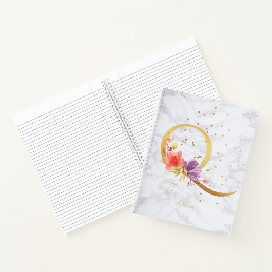 Moderne Marmeren Waterverf Golden Monogram Letter Notitieboek (Binnen)