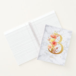 Moderne marmeren waterverf gouden monogram letter notitieboek
