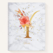 Moderne Marmeren Waterverf Gouden Monogram Letter  Notitieboek (Voorkant)