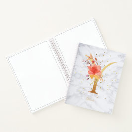 Moderne Marmeren Waterverf Gouden Monogram Letter  Notitieboek