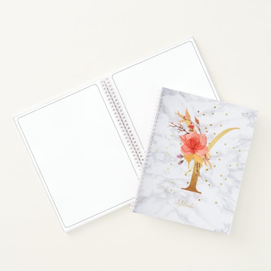 Moderne Marmeren Waterverf Gouden Monogram Letter  Notitieboek (Binnen)