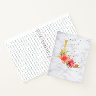 Moderne marmeren waterverf gouden monogram letter notitieboek