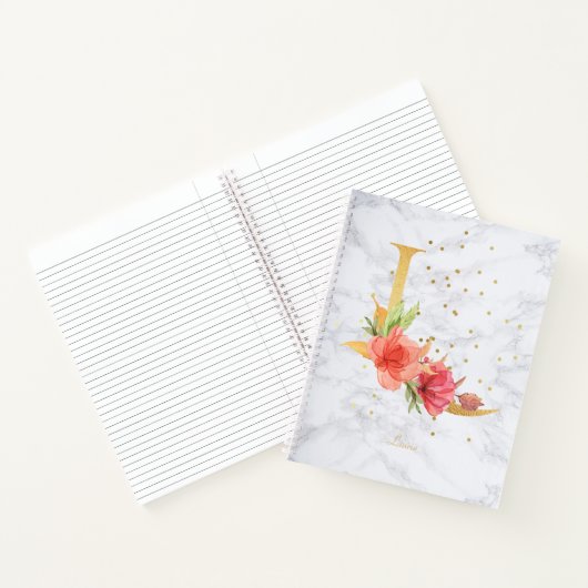 Moderne Marmeren Waterverf Gouden Monogram Letter  Notitieboek (Binnen)