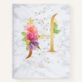 Moderne Marmeren Waterverf Gouden Monogram Letter Notitieboek (Voorkant)