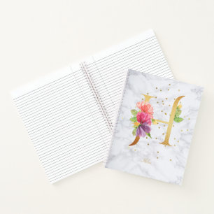 Moderne marmeren waterverf gouden monogram letter notitieboek