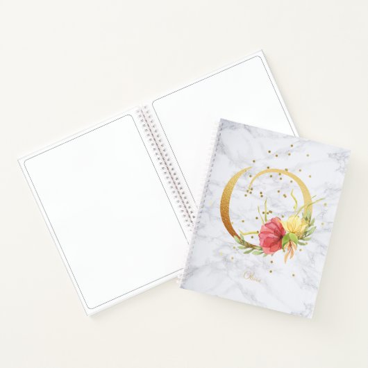 Moderne Marmeren Waterverf Gouden Monogram Letter Notitieboek (Binnen)