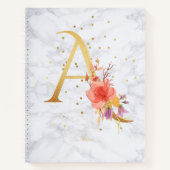 Moderne Marmeren Waterverf Gouden Monogram Letter Notitieboek (Voorkant)