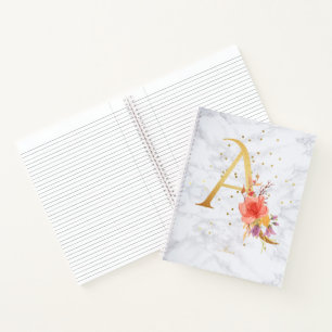 Moderne marmeren waterverf gouden monogram letter  notitieboek