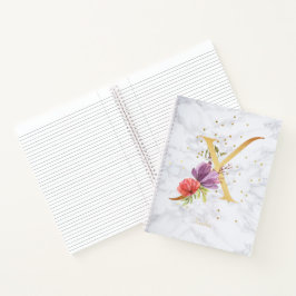 Moderne Marmeren Waterverf Gouden Monogram Letter  Notitieboek