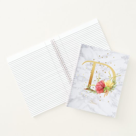 Moderne Marmeren Waterverf Gouden Monogram Letter Notitieboek (Binnen)