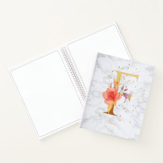 Moderne marmeren waterverf gouden monogram letter notitieboek