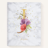 Moderne Marmeren Waterverf Gouden Monogram Letter Notitieboek (Voorkant)