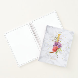 Moderne marmeren waterverf gouden monogram letter notitieboek