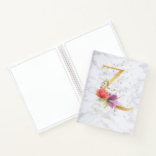 Moderne marmeren waterverf gouden monogram letter notitieboek