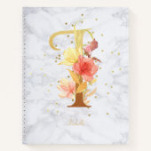 Moderne Marmeren Waterverf Gouden Monogram Letter Notitieboek (Voorkant)