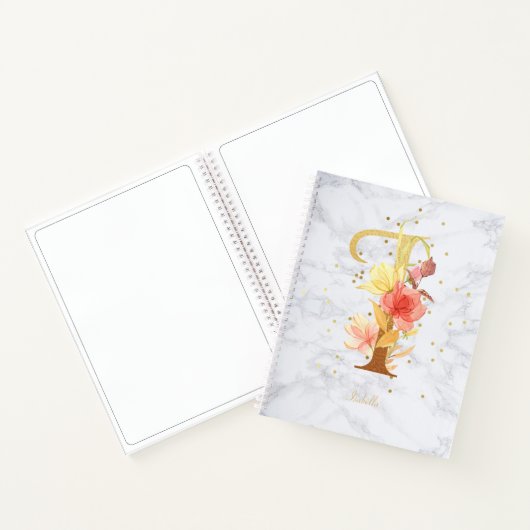 Moderne Marmeren Waterverf Gouden Monogram Letter Notitieboek (Binnen)
