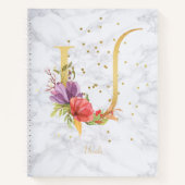 Moderne Marmeren Waterverf Gouden Monogram Letter Notitieboek (Voorkant)