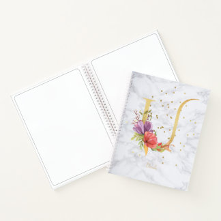 Moderne marmeren waterverf gouden monogram letter notitieboek