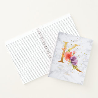 Moderne Marmeren Waterverf Gouden Monogram Letter Notitieboek