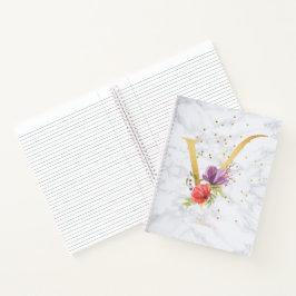 Moderne Marmeren Waterverf Gouden Monogram Letter  Notitieboek