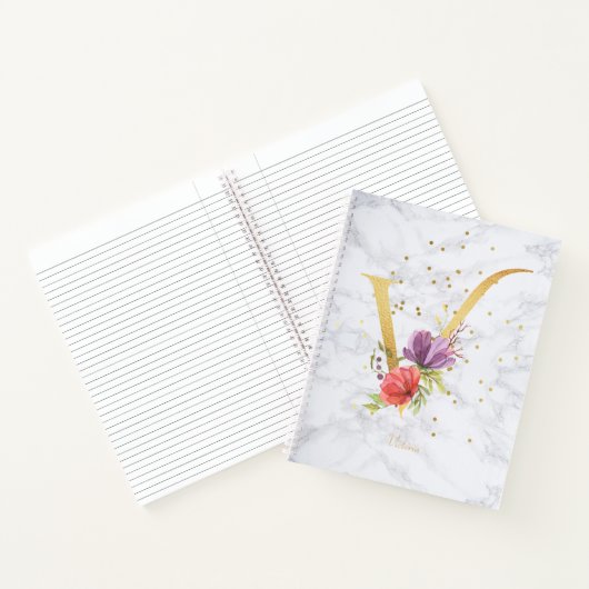 Moderne Marmeren Waterverf Gouden Monogram Letter  Notitieboek (Binnen)