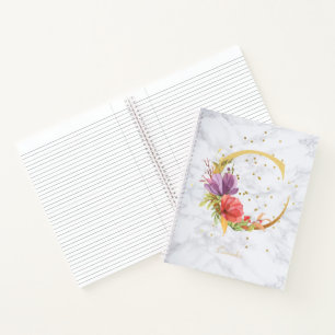 Moderne marmeren waterverf gouden monogram letter notitieboek