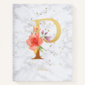 Moderne Marmeren Waterverf Gouden Monogram Letter  Notitieboek (Voorkant)