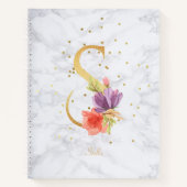 Moderne Marmeren Waterverf Gouden Monogram Letter  Notitieboek (Voorkant)
