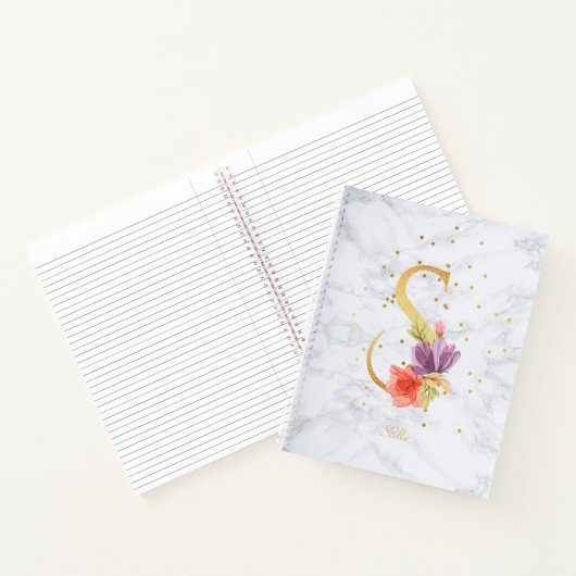 Moderne Marmeren Waterverf Gouden Monogram Letter  Notitieboek (Binnen)