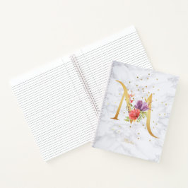Moderne Marmeren Waterverf Gouden Monogram Letter  Notitieboek