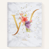 Moderne Marmeren Waterverf Gouden Monogram Letter Notitieboek (Voorkant)