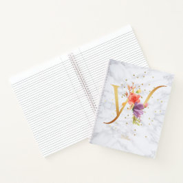 Moderne Marmeren Waterverf Gouden Monogram Letter  Notitieboek