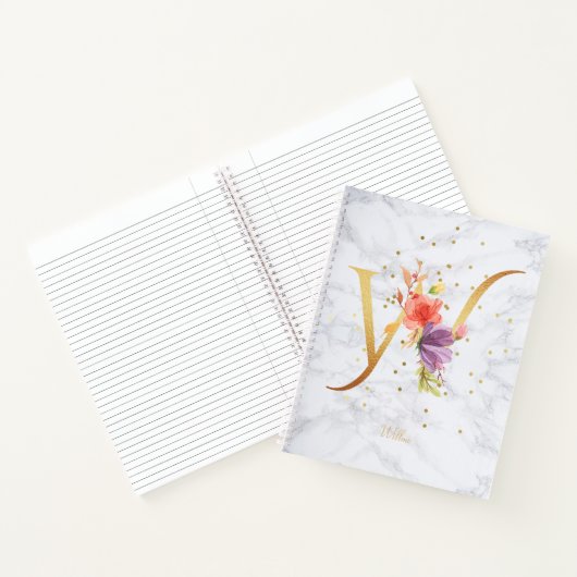 Moderne Marmeren Waterverf Gouden Monogram Letter Notitieboek (Binnen)