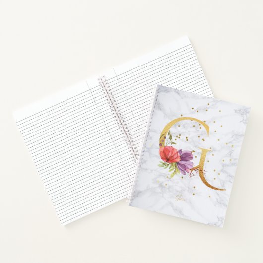 Moderne Marmeren Waterverf Gouden Monogram Letter Notitieboek (Binnen)