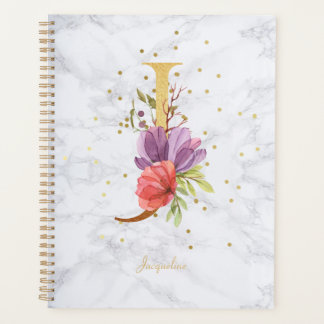 Moderne marmeren waterverf gouden monogram letter planner