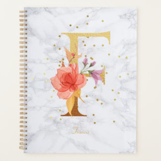 Moderne marmeren waterverf gouden monogram letter planner