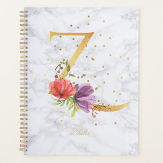 Moderne marmeren waterverf gouden monogram letter  planner
