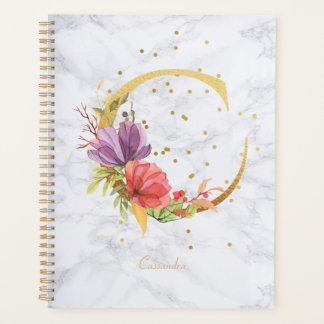 Moderne marmeren waterverf gouden monogram letter planner