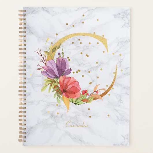 Moderne marmeren waterverf gouden monogram letter planner (Voorkant)