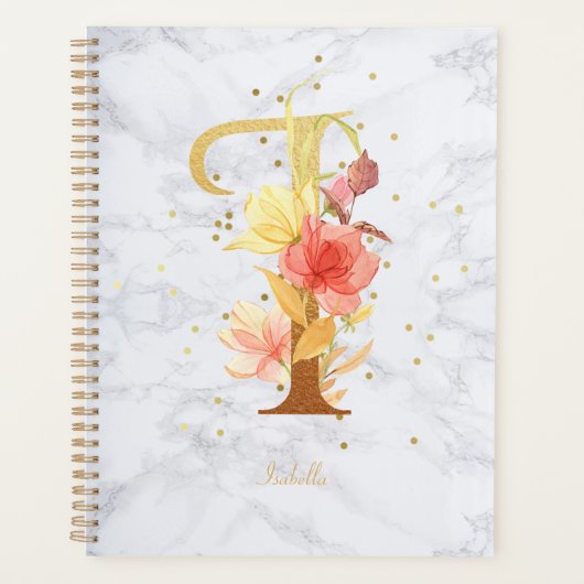 Moderne marmeren waterverf gouden monogram letter  planner (Voorkant)