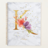Moderne Marmeren Waterverf Gouden Monogram Letter  Planner (Voorkant)